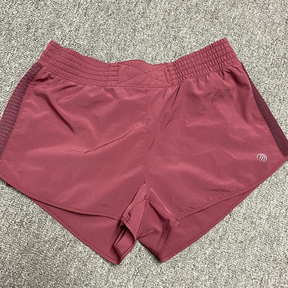 Dark coral athletic shorts with built in honeycomb undershorts! - Picture 1 of 3